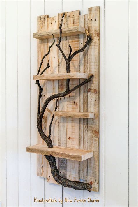 Rustic Home Decor Wall Art Reclaimed Pallet Shelves Wooden Home Decor 4 Shelf Tree Branch by ...