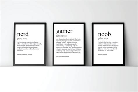 Nerd Definition Noob Definition Gamer Definition Wall Art