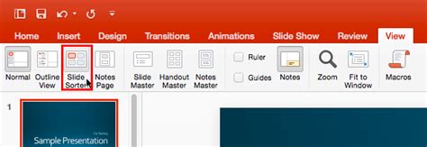 Slide Sorter View in PowerPoint 2016 for Mac