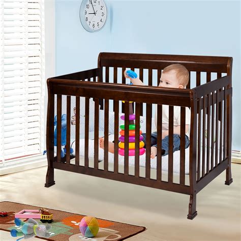 Costway Coffee Pine Wood Baby Toddler Bed Convertible Crib Nursery Furniture Children - Walmart ...