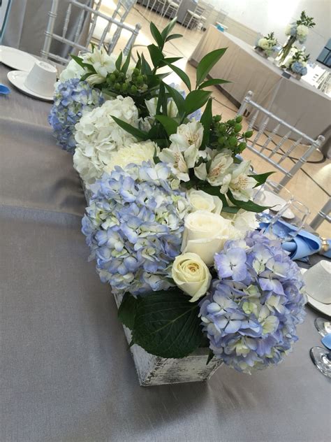 Blue and White Hydrangea Centerpiece