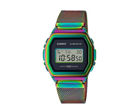 Casio Vintage A1000 Digital Stainless Steel Mesh LE Rainbow Watch A100 ...