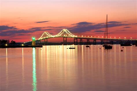 Newport Bridge at Sunset #VisitRhodeIsland Newport Bridge, Dumas, Photography Portfolio, Bay ...