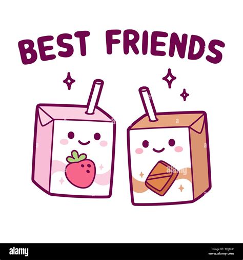 Cute cartoon strawberry and chocolate milk box, Best friends couple ...