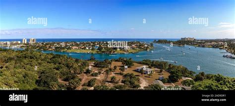 Aerial view of Loxahatchee River from the Jupiter Inlet Lighthouse in Jupiter, Florida Stock ...