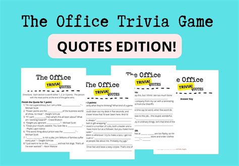 The Office Trivia Game Quotes Edition 4 Pages, 21 Questions, Plus 1 ...