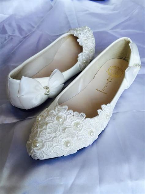 White Wedding Flats,Bridal Ballet Shoes,Comfortable Flats,Shoes Flat Lace Shoes Womens Wedding ...