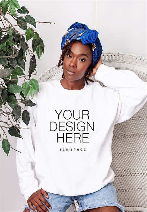 White Sweater Mockup, Black Mockups, Black Model Mockup, Female Model ...