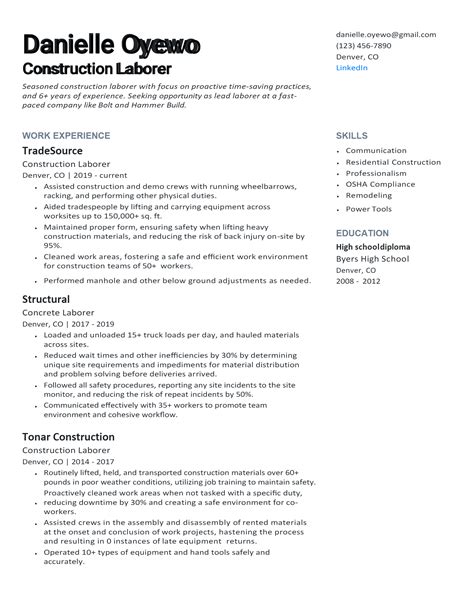 Download Free Construction Laborer Resume .Docx (Word) Template on ResumeThatWorks.com