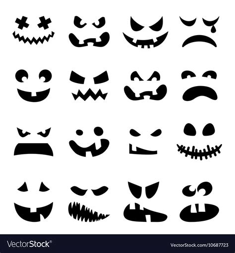 Scary halloween pumpkin faces set Royalty Free Vector Image