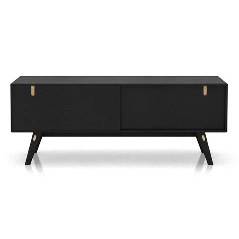 the sideboard is black and has gold handles