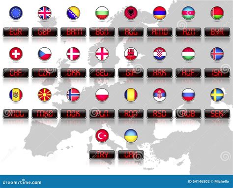 Countries Flags with Official Currency Symbols Stock Vector ...