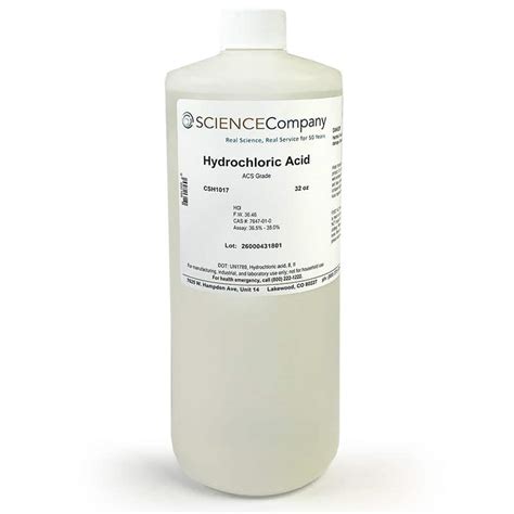 Concentrated Hydrochloric Acid, 32oz for sale. Buy from The Science Company.