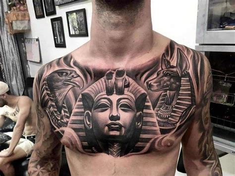 anubis and pharaoh tattoo on chest | Egyptian tattoo, Chest piece tattoos, Cool chest tattoos