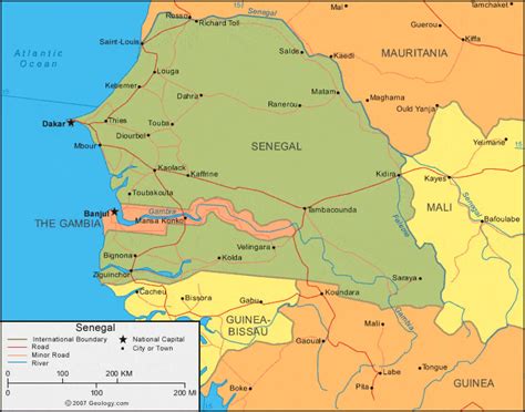 Senegal Map and Satellite Image