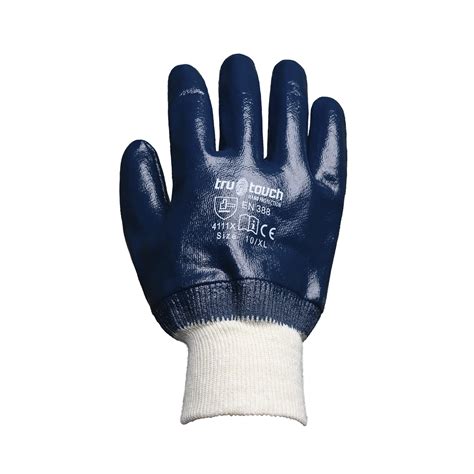 REBEL Tru Touch Blue Nitrile Heavy Duty Knit Wrist Gloves Size XL/10 ...