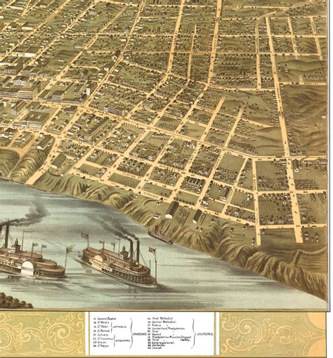 Old Historical Map of Memphis MP224 1870 Bird's Eye View Of The City Of ...