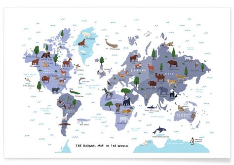 Animal World Map Print -Poster | JUNIQE - Worksheets Library