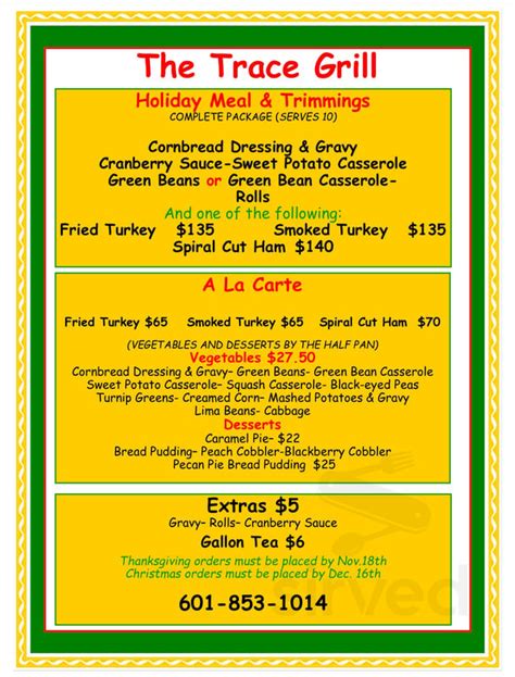 Trace Grill menus in Ridgeland, Mississippi, United States