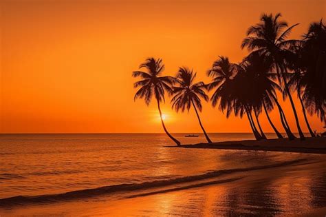 Premium Photo | Beach with coconut tree and sunset