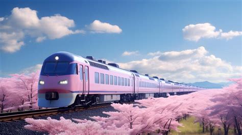 Premium AI Image | japan scenic train japan landscape cinematic lighting sunny bluesky