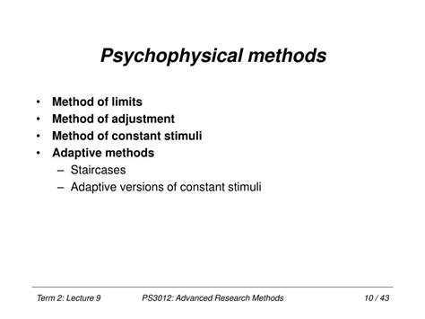 PPT - PS3012: Advanced Research Methods Lecture 9: Psychophysics ...