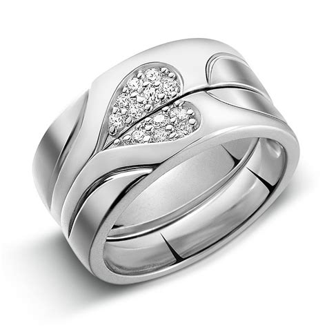 925 Silver Heart-Shaped Diamond Creative Design Engraved Couple Rings - Couple Rings