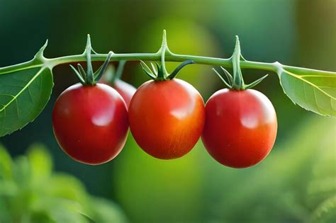 Premium Photo | Tomatoes are growing on a vine.