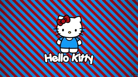 Hello Kitty With Red Head Bow In Blue Red Striped Background HD Hello ...