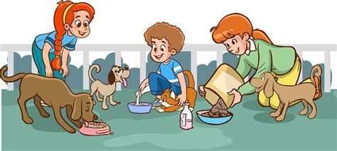 mother and kids feeding stray animals cartoon vector 20088554 Vector ...