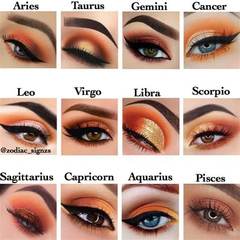 The signs as orange eyeshadow looks! Do you do makeup everyday? Follow me @zodiac_signzs for ...