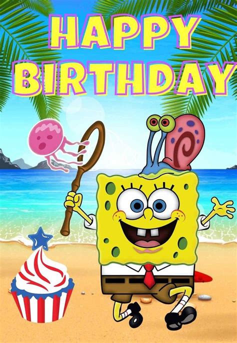 Spongebob birthday, Spongebob happy, Birthday card printable