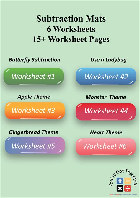 6 Free Subtraction Mats Worksheets | Fun Activities
