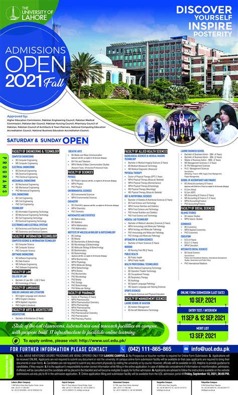 UOL University of Lahore Admissions 2021 Last Date and Fee Structure