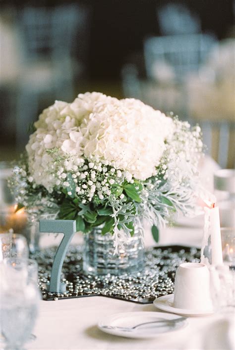 Babys Breath and White Hydrangea Centerpiece - Elizabeth Anne Designs ...