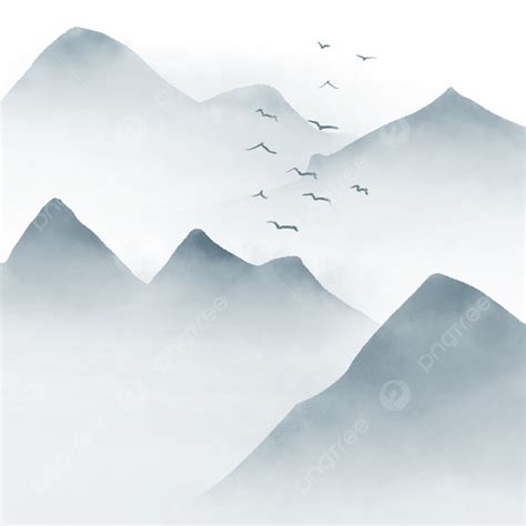 Chinese Ink Painting White Transparent, Chinese Ink Scenery Art Painting, Mountain, Bird, Art ...