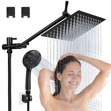 Rain Shower Head with Handheld Spray, Lanhado 8'' Matte Black Shower Head with 11'' Extension ...