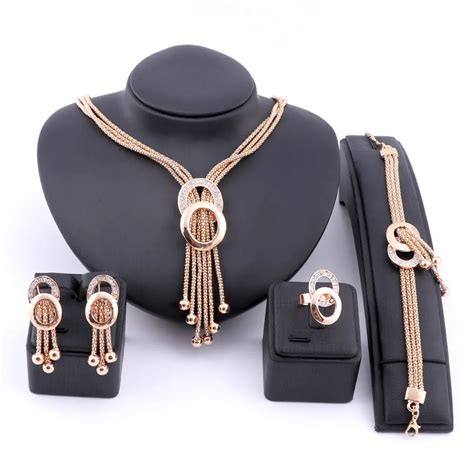 Trendy Fine Tassel Jewelry Set For Women Gold Color Beads Collar ...