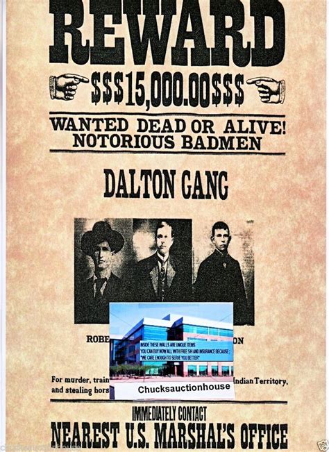 Us Old West Infamous Outlaws Dalton Gang $15,000 Wanted Poster Copy 3…