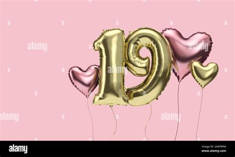 Happy 19th birthday party celebration balloons with hearts. 3D Render Stock Photo - Alamy