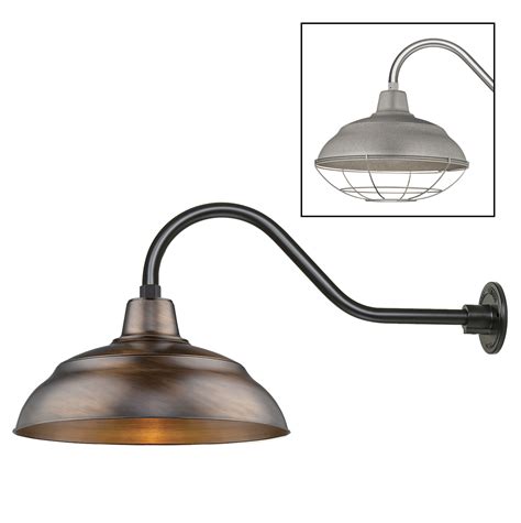 Copper Gooseneck Light Fixture with Warehouse Shade | Barn Pros