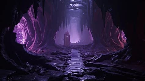 Premium AI Image | Purple glowing cave fantasy background