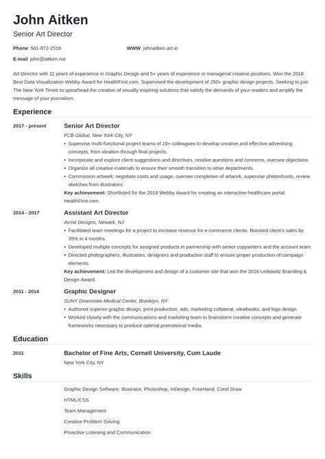 Art Director Resume Examples & Writing Guide