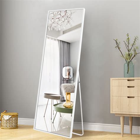 NeuType 65" x 22" White Full Length Mirror with Standing Holder Floor Mirror Large Wall Mounted ...