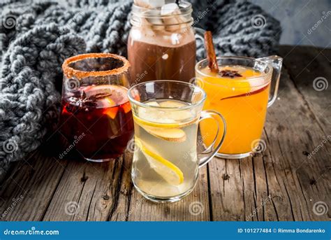 Set of 4 autumn drinks stock photo. Image of grog, november - 101277484