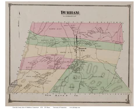 Durham, Connecticut 1874 Old Town Map Reprint - Middlesex Co. - OLD MAPS