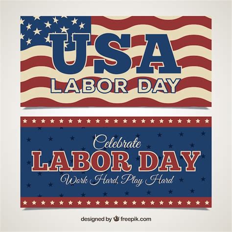 Free Vector | Labor day retro banners of american flag