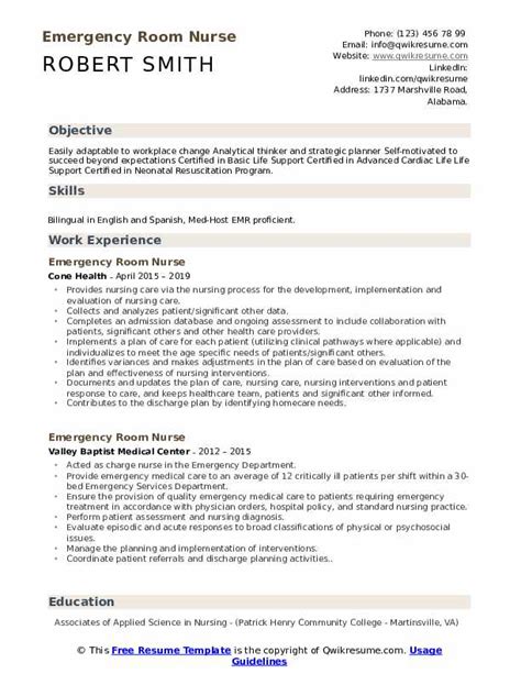 Emergency Room Nurse Resume Samples | QwikResume