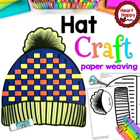 Winter Hat Kids Printable Craft Template, Winter Craft, Weaving, Paper Crafts, Homeschool ...