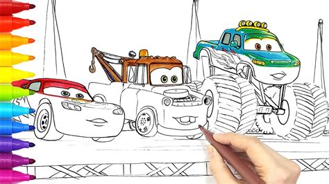 McQueen, Mater and Ivy The Monster Truck in Cars On The Road . Drawing ...